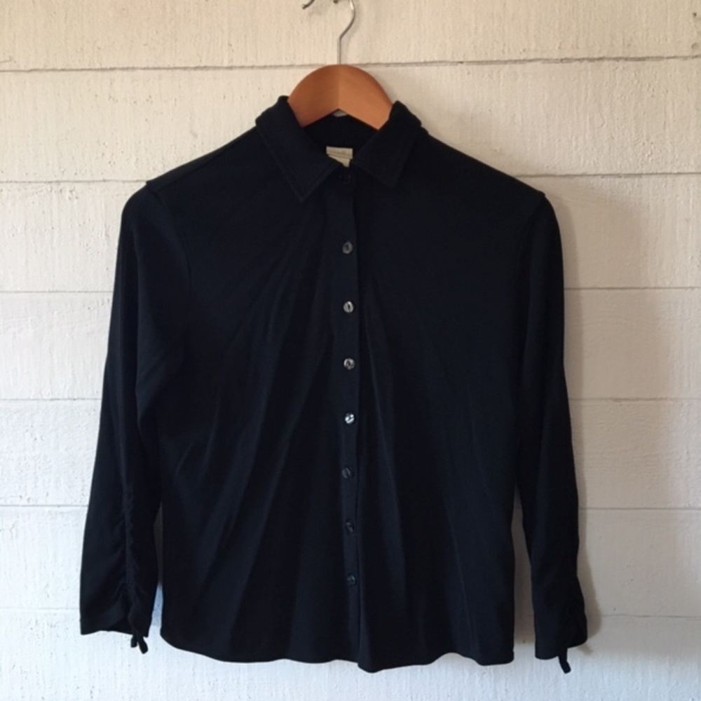 J Jill Black Button Up Stretch Top Size S EUC